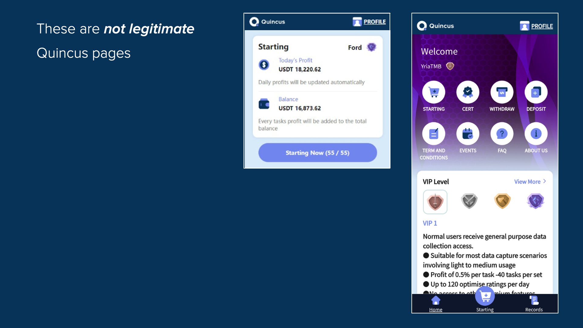 not legitimate Quincus pages